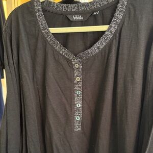 Ulla Popken LS Tee Henley with decorative sparkle placket NWOT